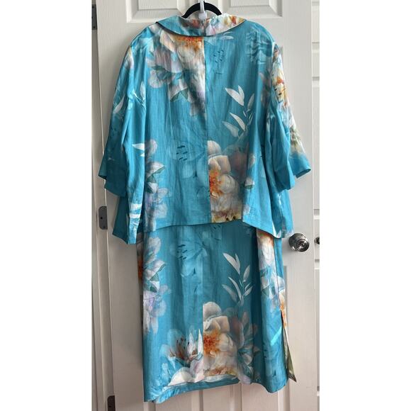 SELECTION ULLA POPKEN Plus 100% Linen Hawaiian Floral Blouse Midi Dress - Picture 5 of 16